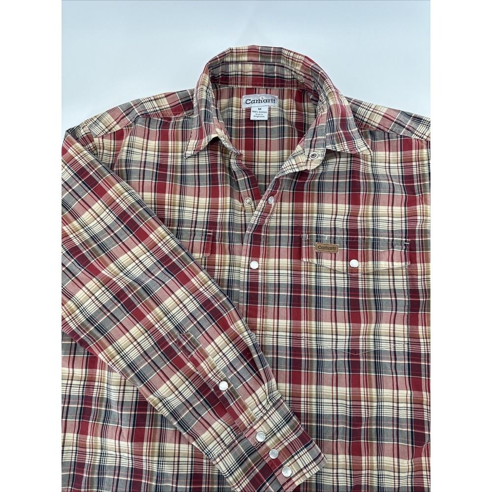 Carhartt Relaxed Fit Men's Plaid Snap Button Up Long Sleeve Shirt Size Medium